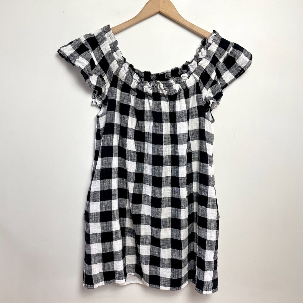 Philosophy Black White Gingham Ruffle‎ Sun Dress Medium Capsule Cotton Linen